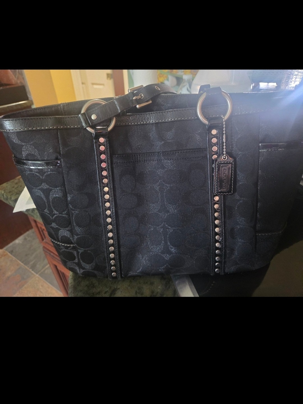 Vintage Coach  Signature Canvas Studded Strap Tote